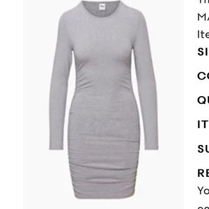 Aritzia TNA
MALIBU LONGSLEEVE DRESS grey ruched mini small